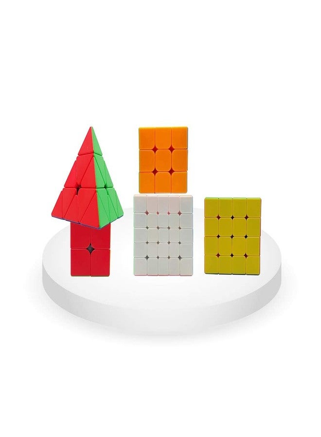 QWICK CLICK Super Speed Cube Combo of Triangle Pyramid, 2x2, 3x3, 4x4, and 5x5 Puzzle Cube (Pack of 5) | High Speed Stickerless Magic Cubes for Kids & Adults - Image 4